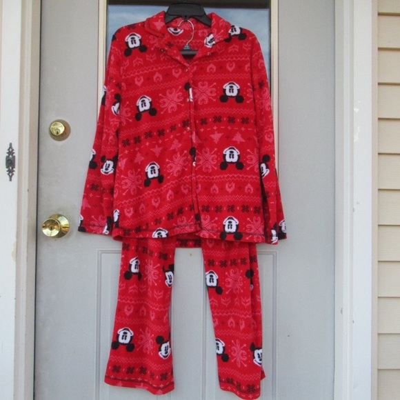 Relist12/21 NWOT Disney Mickey mouse fleece PJ set pant & button down top size M - Picture 3 of 13